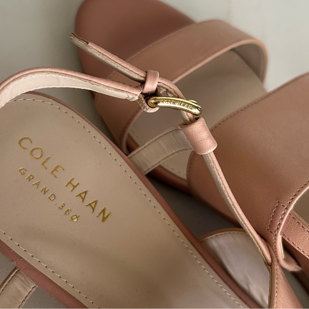Cole Haan Sandals Women Pink Leather Slingback Wedge Buckle - Picture 13 of 17